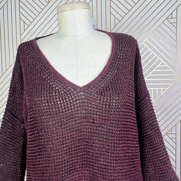 Isabel Marant Maroon Purple Open Knit Linen Blend V-Neck Sweater Size 38‎ / US 6 - Picture 2 of 12